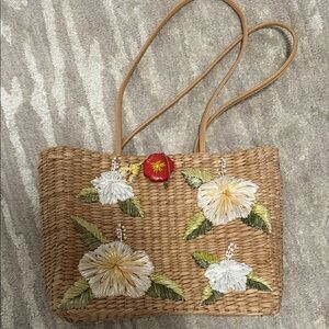 Hype Elegant Floral Embroidered Woven Tote
